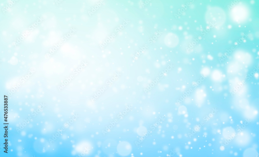 White Glitter Lights on Blue Texture Background. White Bokeh. Defocused, Celebration, Christmas Holiday Backdrop.