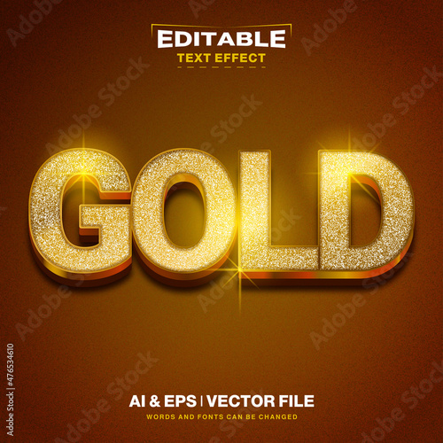 Gold 3d editable text style effect with grain texture