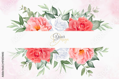 Beautiful Watercolor Floral Background Design with Hand Drawn Peony and Leaves