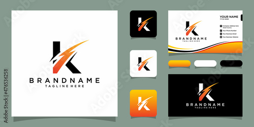 Flash K letter logo icon electrical bolt with initial K letter logo design template