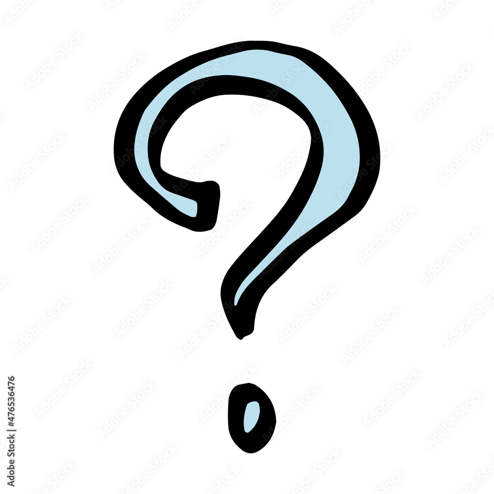 Doodle infographic question mark blue and black line vector.