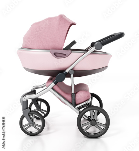 Vintage baby stroller isolated on white background. 3D illustration photo