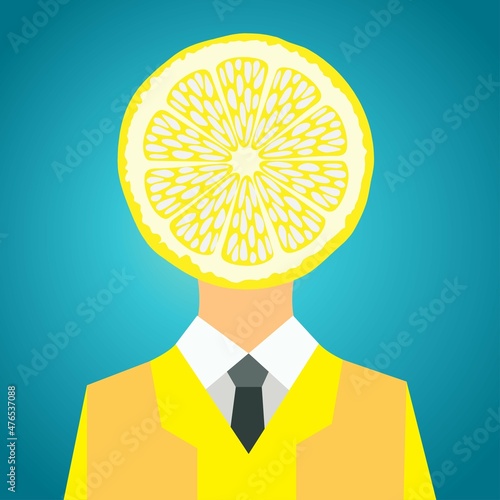 Man with a lemon slice instead of head
