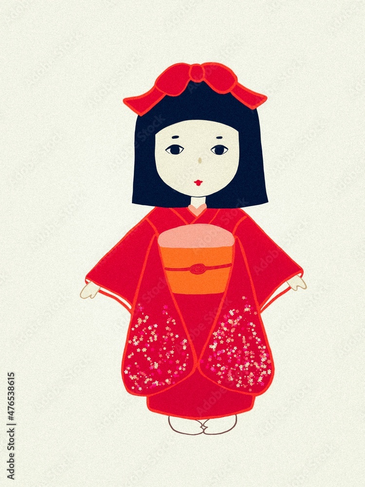 赤い着物を着た日本人形のイラスト Stock Illustration Adobe Stock