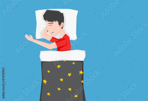 An illustration of a boy sleeping under the blanket