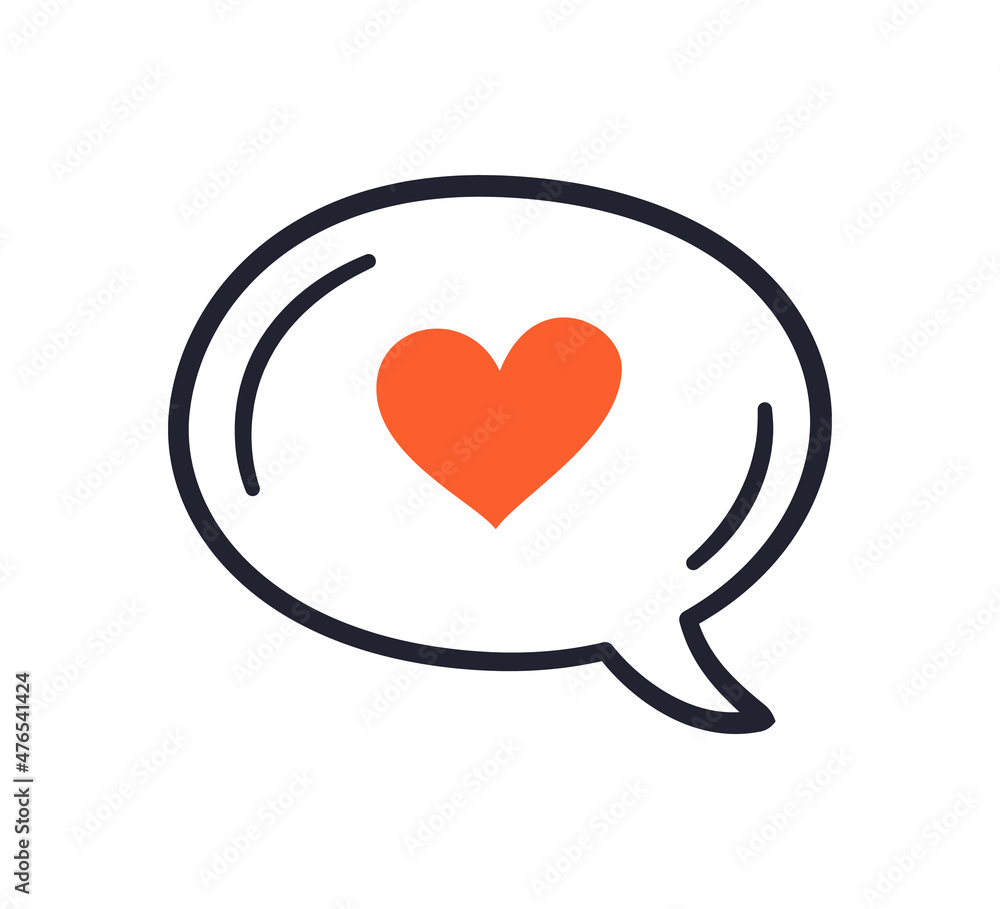 Heart in speech bubble. Like simbol. Declaration of love. Hand drawn message on Valentines Day. Vector illustration isolated on white background. Heart in speech bubble. Like simbol. Declaration of love. Hand drawn message on Valentines Day. Vector illustration isolated on white background.