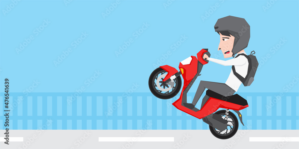 An illustration of a man riding scooter and doing some wheelie  - obrazy, fototapety, plakaty 