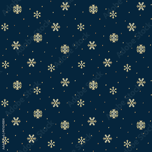 blue and gold christmas winter seamless pattern background with snowflakes
