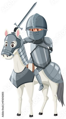 Medieval knight riding a horse isolated