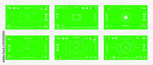 Green colored chroma key camera rec frame viewfinder overlay background screen flat style design vector illustration. Chroma key VFX screen camera overlay abstract background concept for video footage