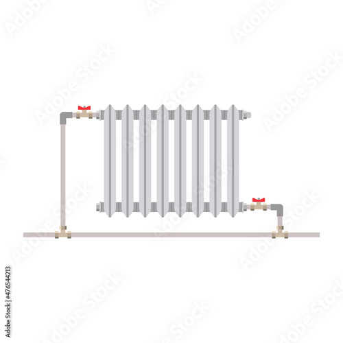 The heating battery connection diagram is one-pipe. Vector illustration.