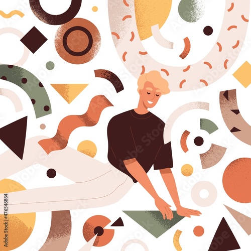 Person work with abstract business data. Analysis concept. Creative employee ...