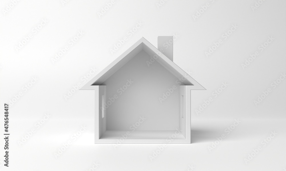 White simple empty 3d house in cross section, on light gray background. Real estate concept or symbol. 3d illustration - obrazy, fototapety, plakaty 