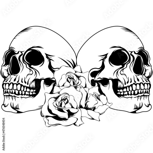Human skull with roses SVG design for logos, shirts, tattoo templates, prints, wall art, signs, emblem, cards, posters