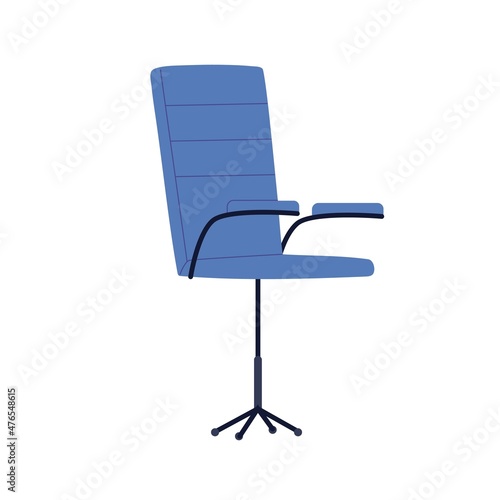 Modern desk chair with soft seat, padded armrests. Office interior mid-back swivel armchair design with leather backrest. Flat vector illustration of elegant furniture isolated on white background