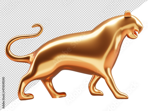 3D Golden Tiger Balloon On Png White Background.