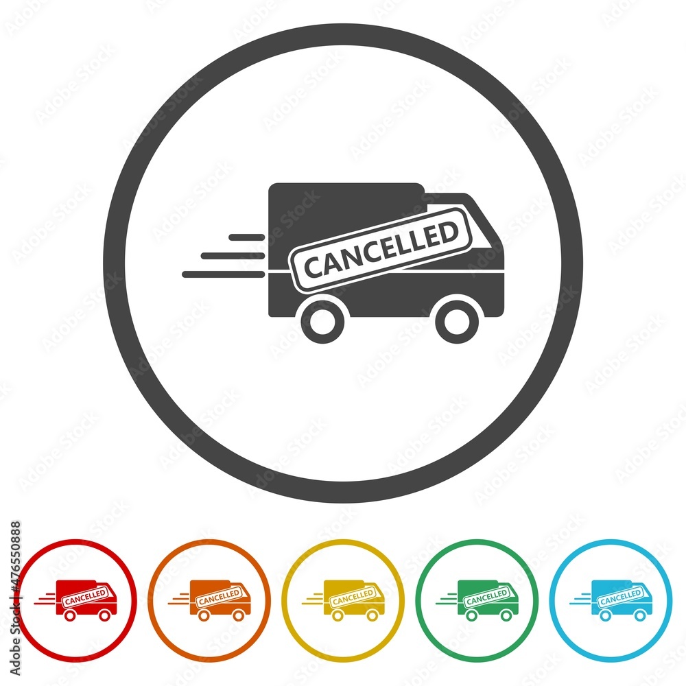 Delivery cancelled icon isolated on white background, color set Delivery cancelled icon isolated on white background, color set