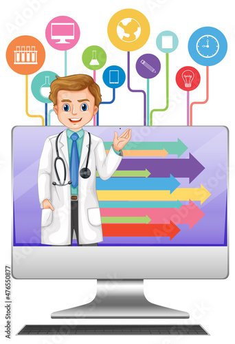 Computer with a doctor character