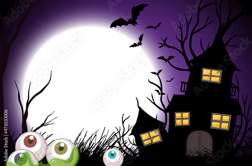 Empty full moon template with haunted house silhouette