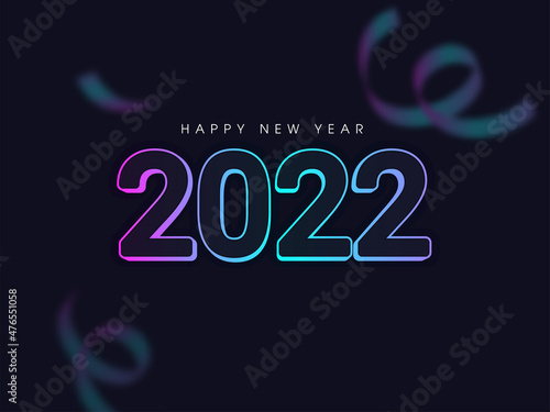 Gradient Linear 2022 Number With Blurred Curl Ribbons On Blue Background.