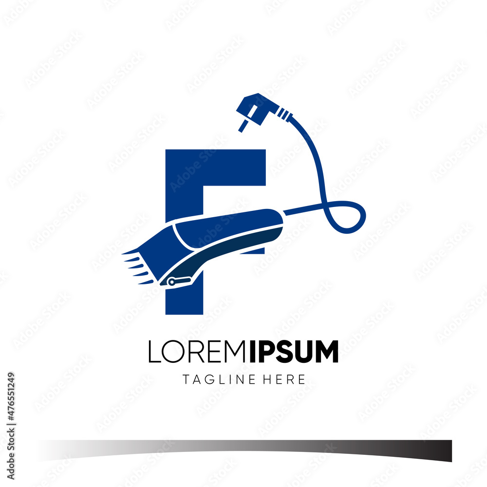 Letter F Hair Clipper Logo Design Vector Icon Graphic Emblem Illustration