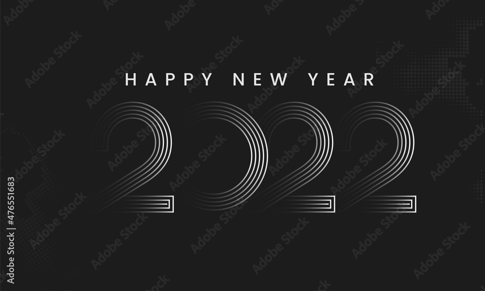 Linear Number Of 2022 On Black Halftone Effect Background For Happy New Year Concept.