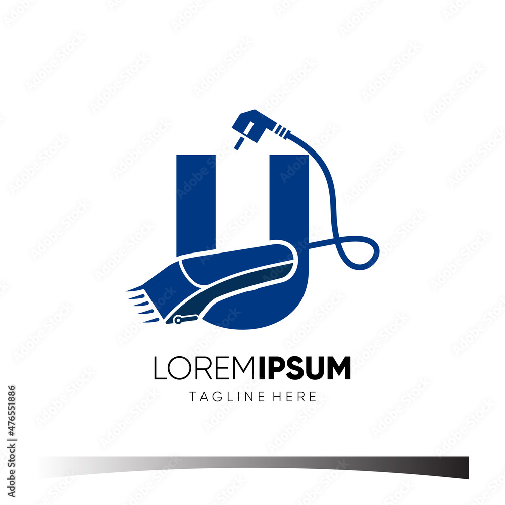 Letter U Hair Clipper Logo Design Vector Icon Graphic Emblem Illustration