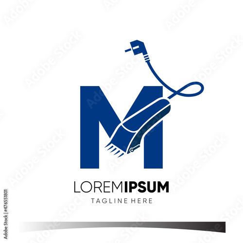 Letter M Hair Clipper Logo Design Vector Icon Graphic Emblem Illustration
