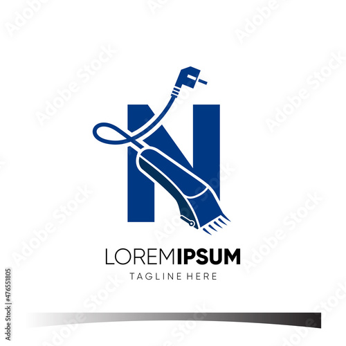 Letter N Hair Clipper Logo Design Vector Icon Graphic Emblem Illustration