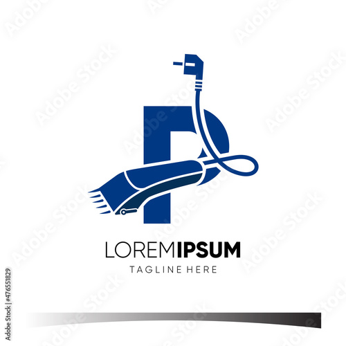 Letter P Hair Clipper Logo Design Vector Icon Graphic Emblem Illustration