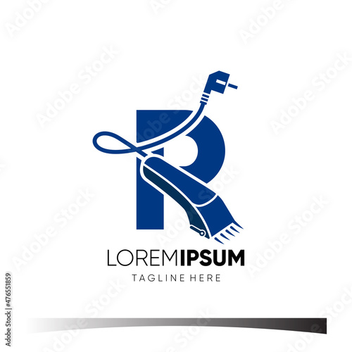 Letter R Hair Clipper Logo Design Vector Icon Graphic Emblem Illustration