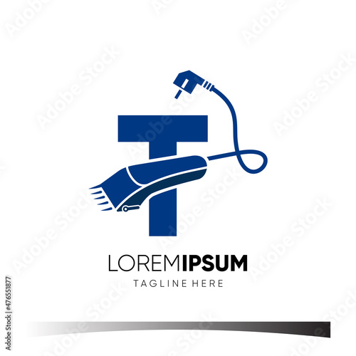 Letter T Hair Clipper Logo Design Vector Icon Graphic Emblem Illustration