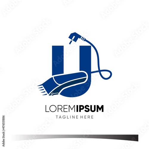 Letter U Hair Clipper Logo Design Vector Icon Graphic Emblem Illustration