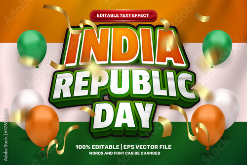 India happy republic day bold 3D Editable text Effect Style