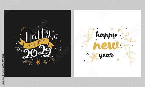 Happy New Year Post Or Template Set In White And Black Color.