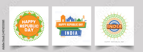 Happy Republic Day Posts Or Template Design In Three Options.