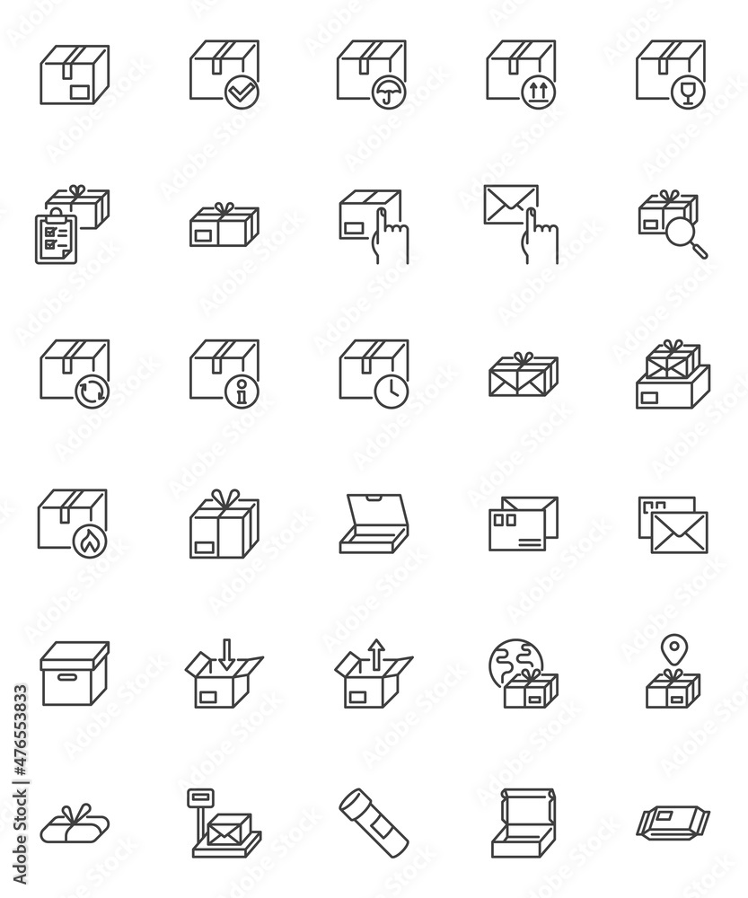 Cargo packaging line icons set