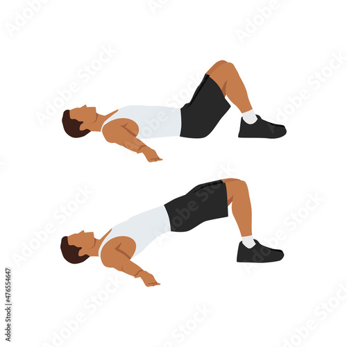 Man doing Hip raises. Butt lift. bridges exercise. Flat vector illustration isolated on white background
