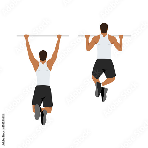 Man doing pull ups exercise. Flat vector illustration isolated on white background