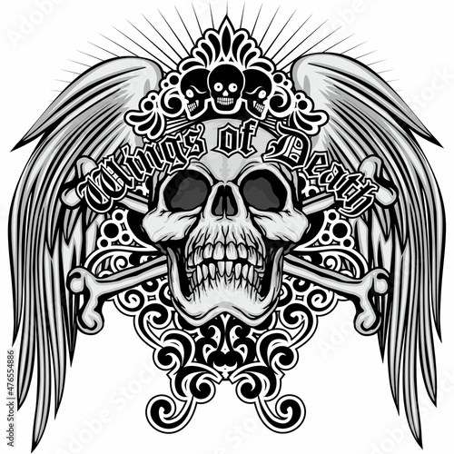 Gothic sign with skull and wings, grunge vintage design t shirts