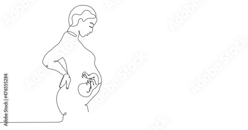 Animated continuous line drawing of pregnant woman with babies in the womb. Embryo in belly. Maternity and pregnancy concept. Medical emblem for pregnancy center.