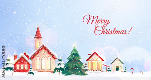 Christmas Houses Greeting Composition © Macrovector