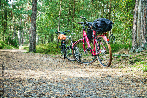 bike tour through the forest on the Darss. Break and parked bike