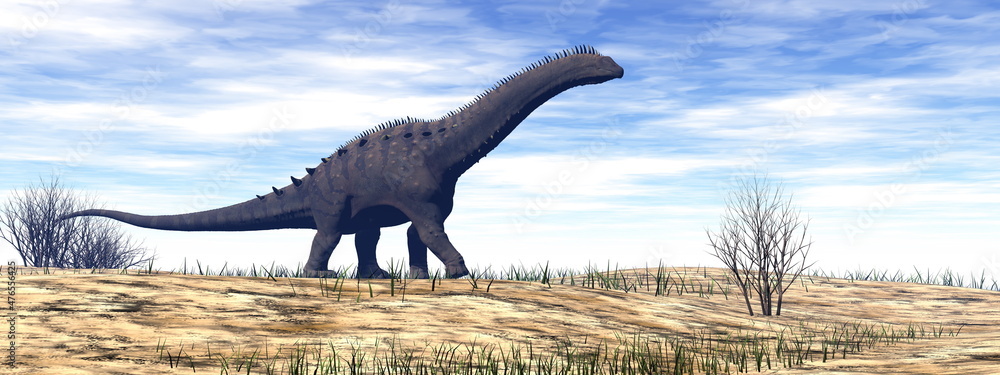 Fototapeta premium Alamosaurus dinosaur in the desert - 3D render