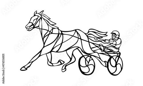 Trotting. Horse riding in a race track. Vector illustration