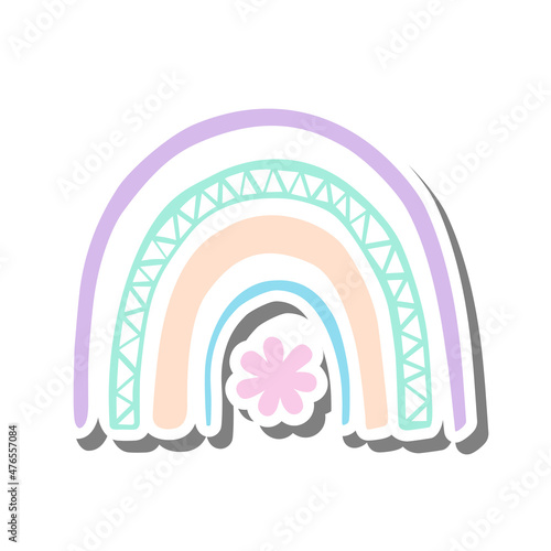 Flower Rainbow on white silhouette and gray shadow. Flat style for decorated and any design. Vector illustration.