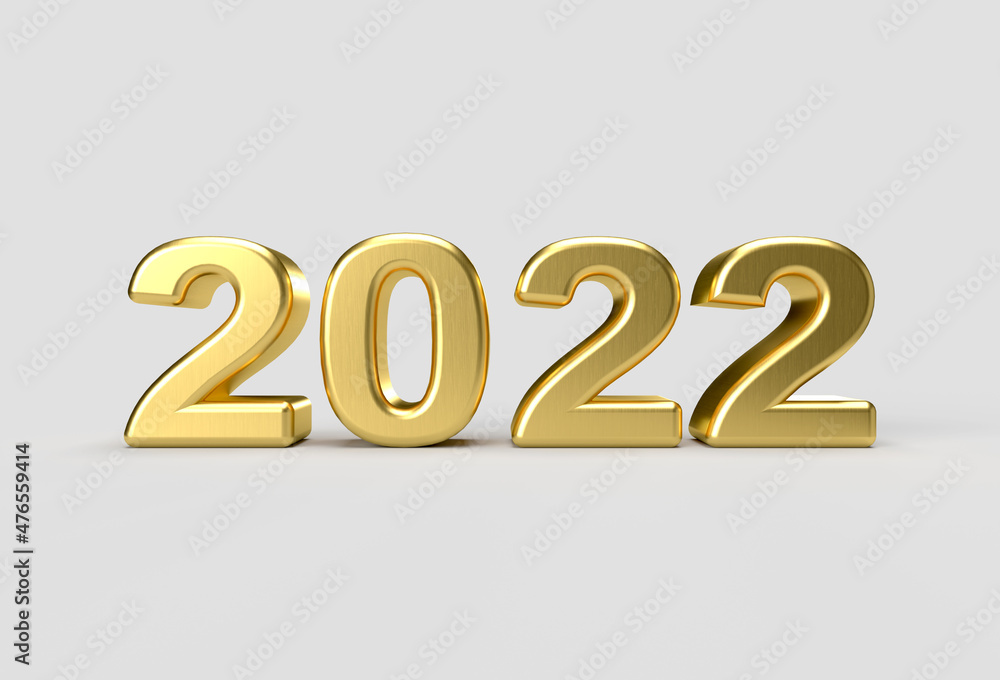 Metallic Gold 2021 / 2022 new year 3d render illustration isolated on light grey background, Front View. Metallic Gold 2021 / 2022 new year 3d render illustration isolated on light grey background, Front View.