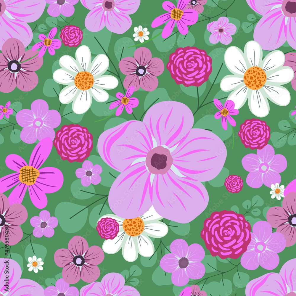 Floral vector seamless pattern. Dusty pink flowers background.