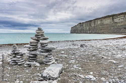 Baie de la Tour, the most famous bay with its white cliffs of Anticosti national park, an island located in the St Lawrence estuary, in Cote Nord region of Quebec, Canada photo