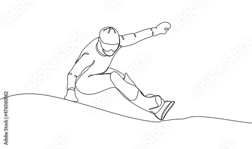 Continuous one line drawing of snowboard athlete. Outdoor extreme sport. Winter season sport. Vector illustration	